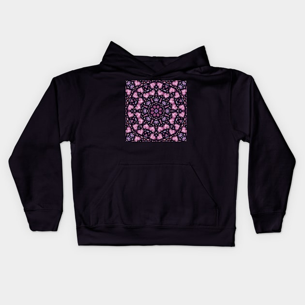 Crystal Hearts and Flowers Valentines Kaleidoscope pattern (Seamless) 19 Kids Hoodie by Swabcraft